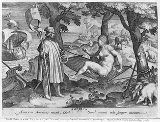 Amerigo Vespucci (1454-1512) landstiger i Amerika, graverad av Theodor Galle (1571-1633)